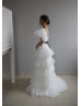 V Neck Ivory Tulle Layered Fabulous Wedding Dress